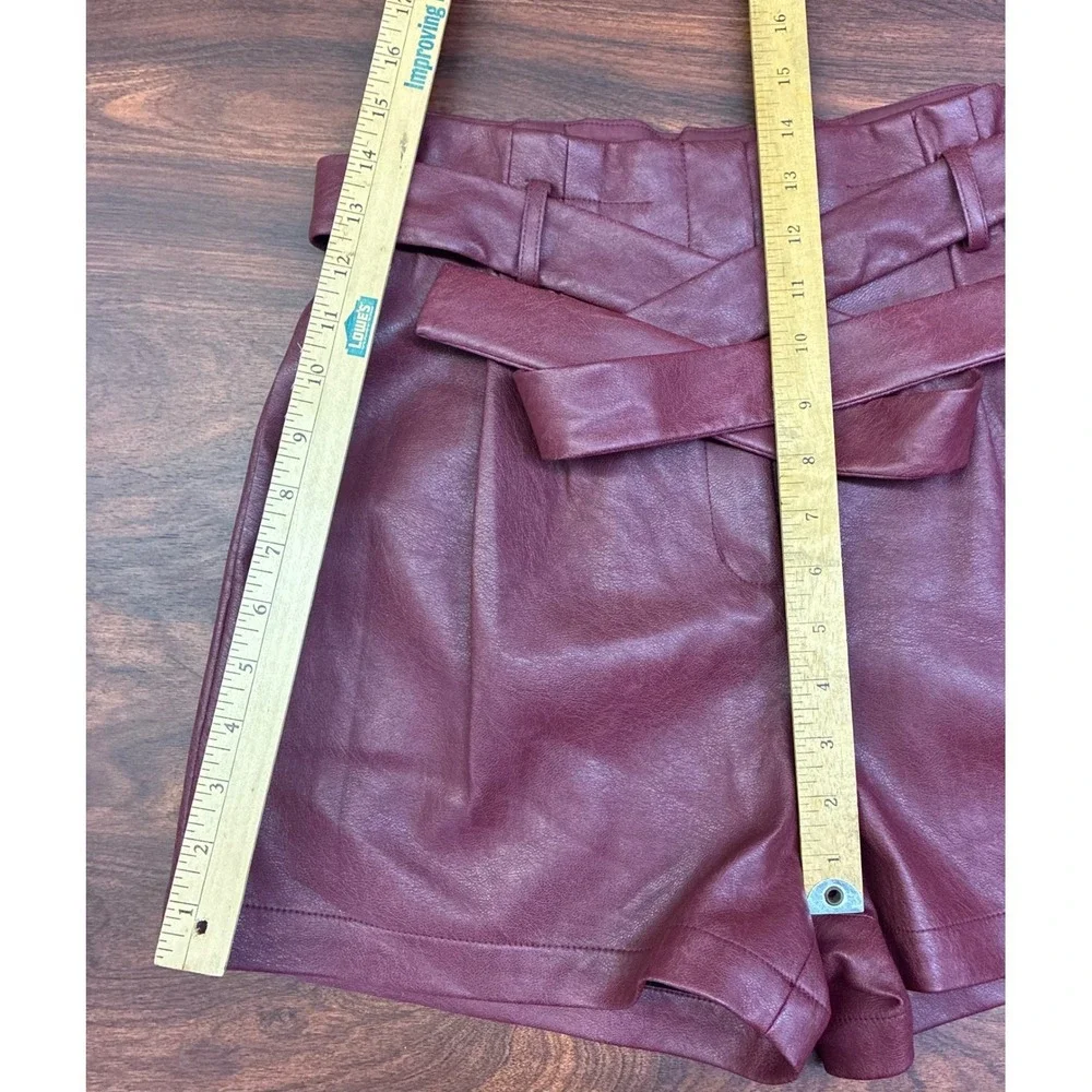 BCBGMAXAZRIA Faux Leather Shorts Womens Small Deep Red NWT Paperbag Waist Belted